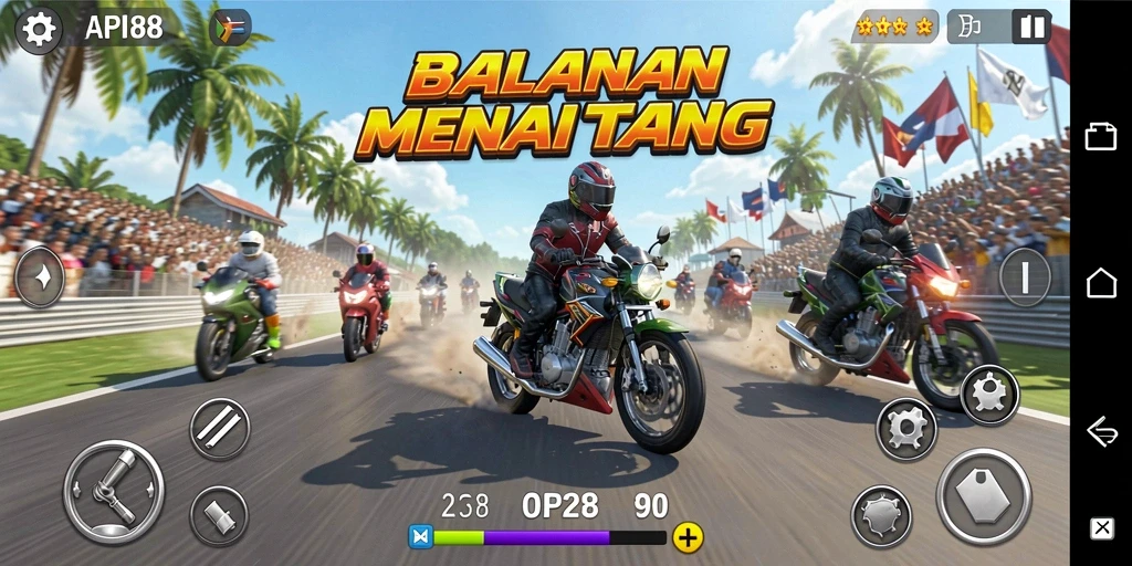 Gameplay seru balapan motor dengan lintasan yang dinamis.