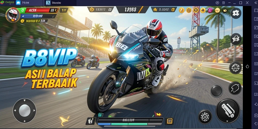 Gameplay mendebarkan B8VIP dengan balapan motor yang seru.
