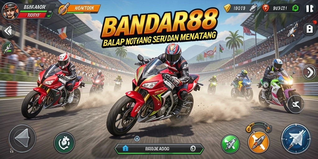 Tampilan utama gameplay BANDAR88 yang mengasyikkan dengan lintasan balap.