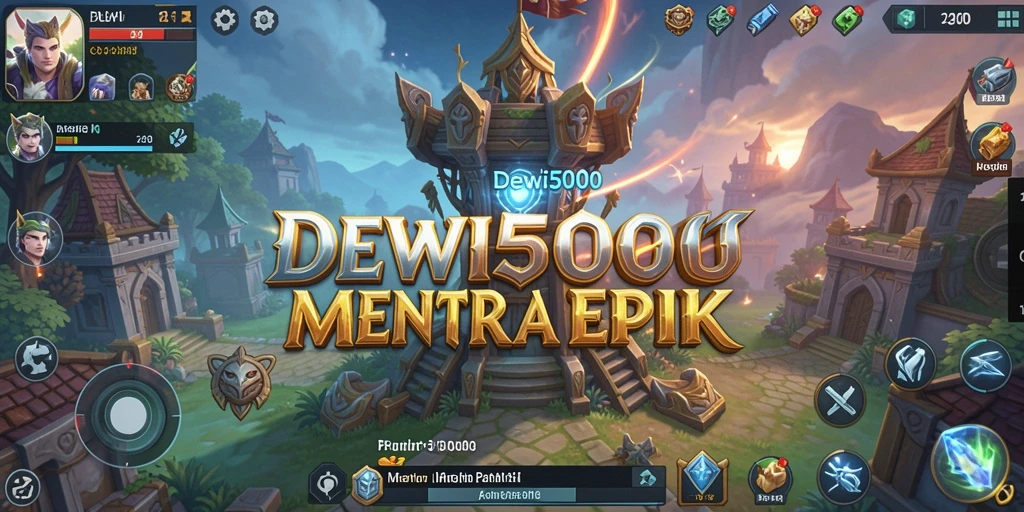 Screenshot gameplay DEWI5000 dengan menara dan musuh yang berwarna-warni.