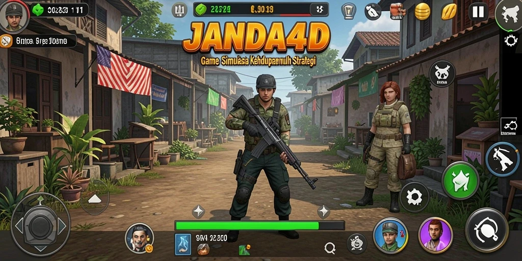 Screenshot utama JANDA4D menampilkan aksi gameplay SLG yang seru dan interaktif.