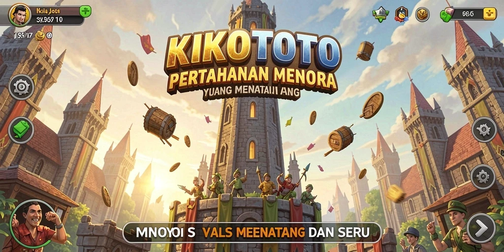 Tampilan gameplay KIKOTOTO dengan aksi menara melawan musuh.
