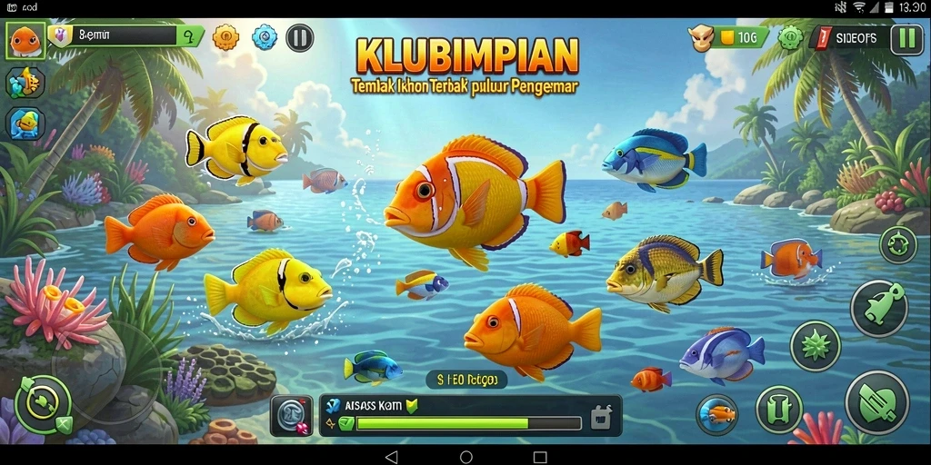 Gameplay seru dengan berbagai jenis ikan untuk ditangkap di KLUBIMPIAN.