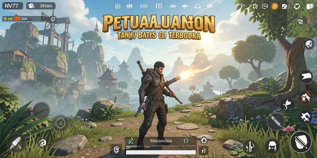 Tampilan gameplay NV77 yang menakjubkan dengan dunia terbuka yang luas.