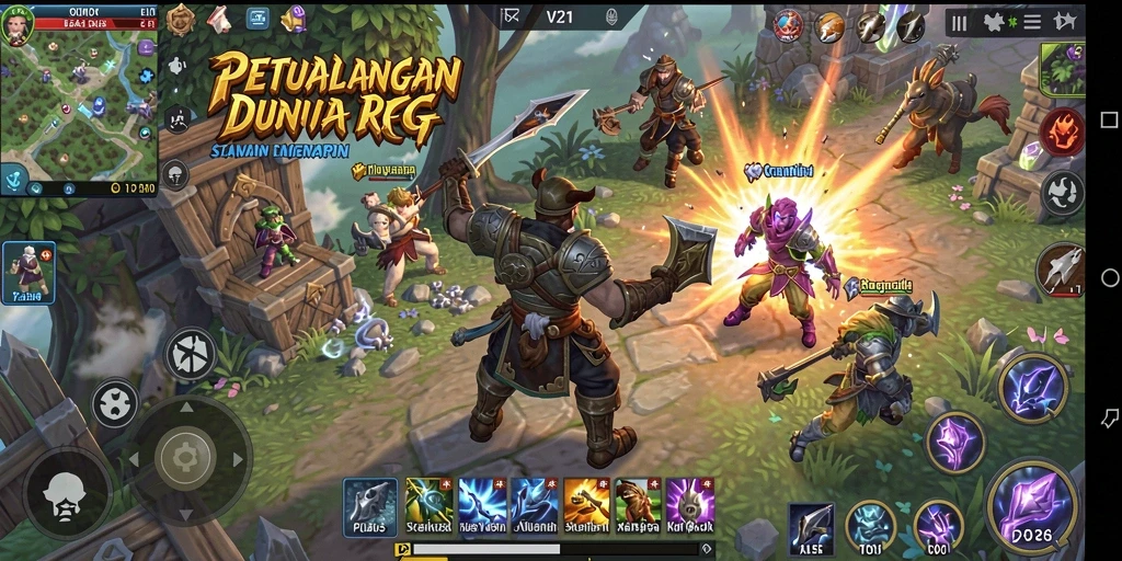 Tangkapan layar utama V21 menampilkan aksi seru dalam gameplay RPG.