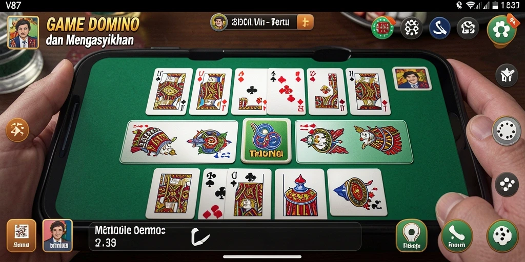 Tampilan gameplay V87 dengan realistis saat bermain Domino.